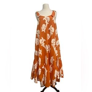 Anthropologie EXQUISE Phoebe Dress Flounced Embroidered Size- XS Orange Midi